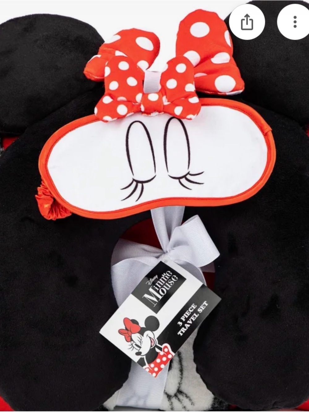 Disney Minnie Mouse Red White Black Sleep Mask & Neck Pillow Travel Set
